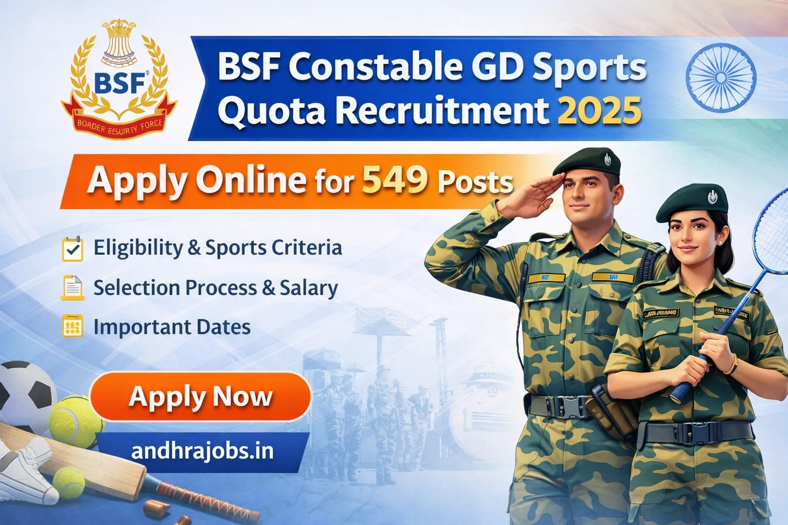 BSF Constable GD Sports Quota Recruitment 2025 Apply Online