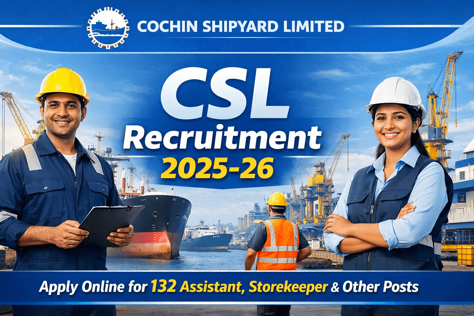 Cochin Shipyard CSL Recruitment 2025-26 Apply Online for 132 Assistant Storekeeper Posts