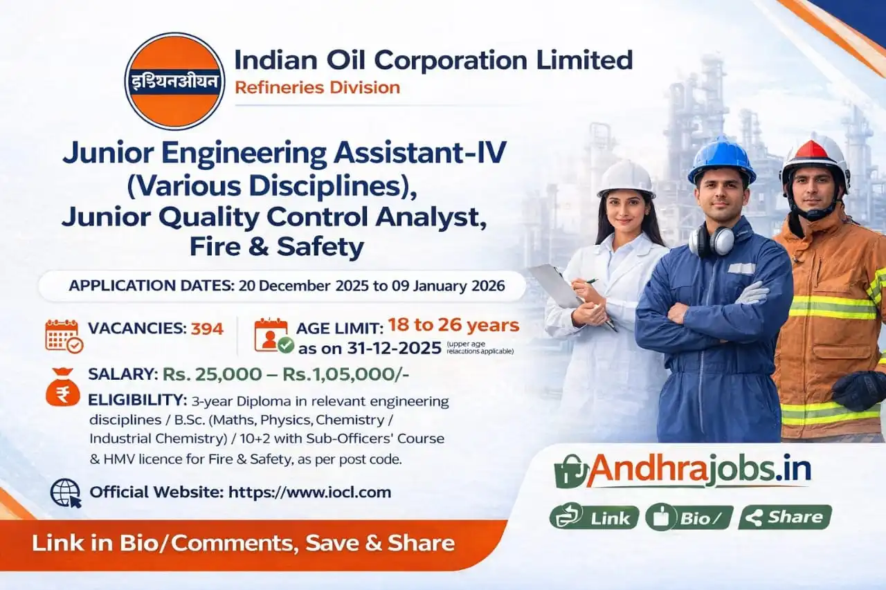 IOCL Non Executive Recruitment 2026 Apply Online for 394 Posts